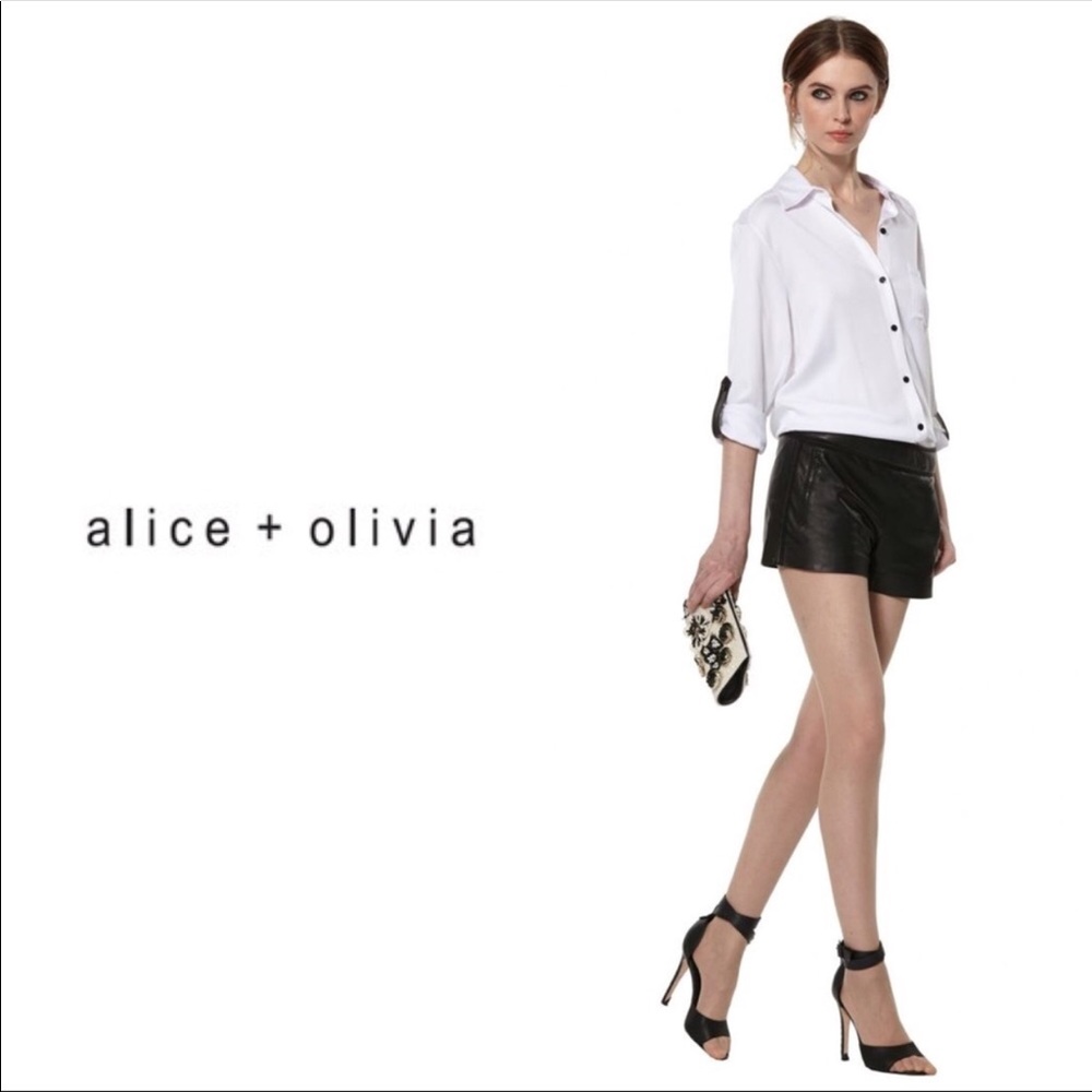 Piper white button down with leather sleeve tabs